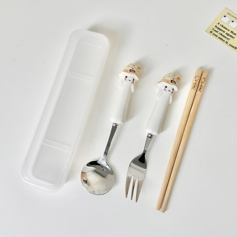 スプーンでスープを飲む高颜値ステンレス陶磁器スプーンかわいい箸セット携帯家庭用アニメクリスマス食器|undefined