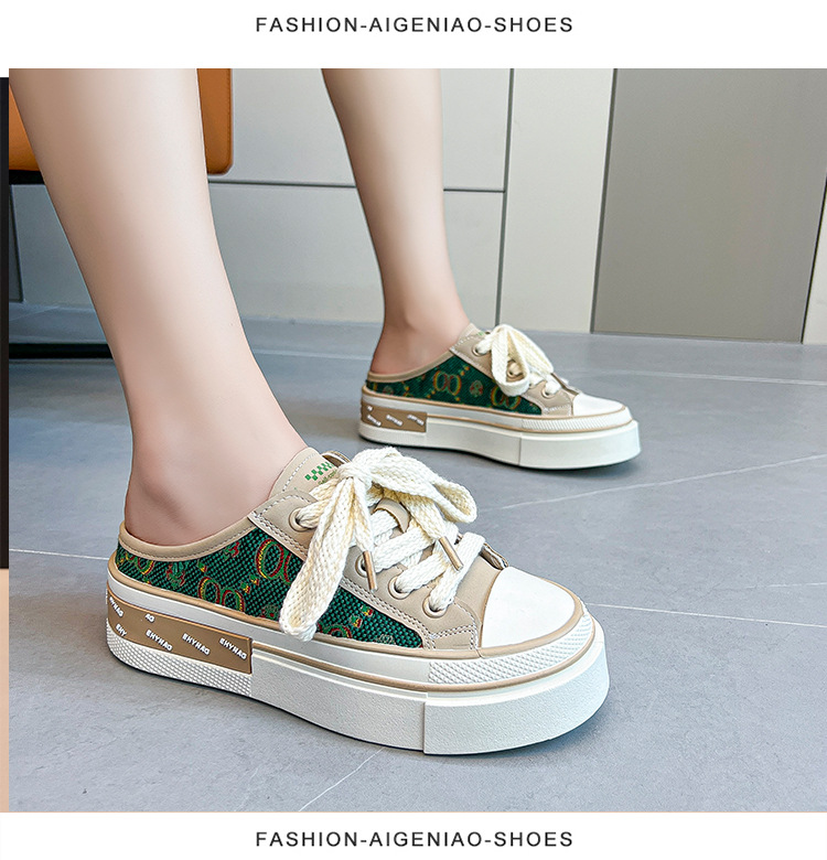 Breathable Canvas Shoes Spring And Summer New Korean Version Of Women S Baotou Half Slippers Thick Bottom Casual Are Lazy_voghion.com
