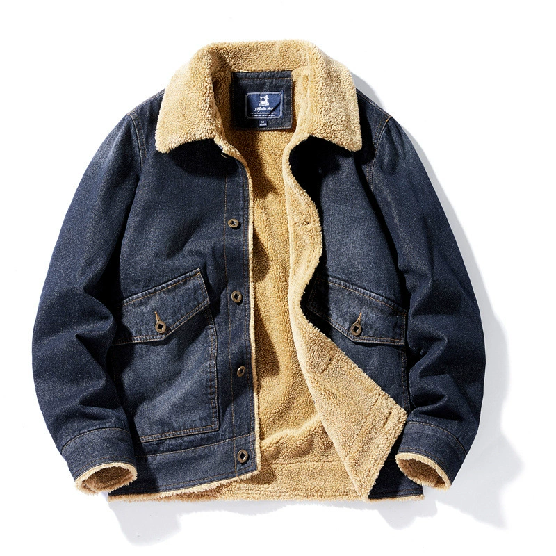Джинсовая куртка с хлопковой подкладкой, Мужская короткая осенне-зимняя бархатная подкладка из ягненка, осенне-зимняя теплая мужская повседневная куртка с хлопковой подкладкой 8919