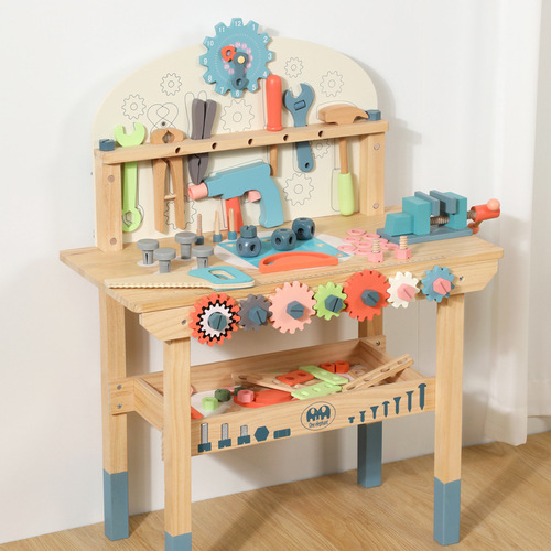 Children's wooden multi-functional simulation repair screw and nut disassembly and assembly tool table play house early education educational toy