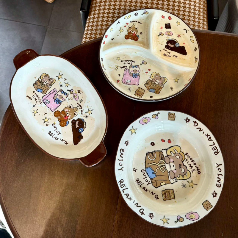 Cute shopping bag, ceramic high quality tableware, with little bears