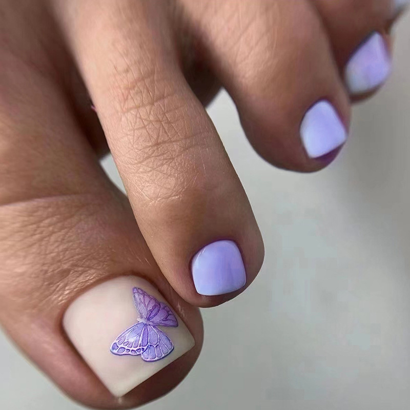 Frosted romantic purple butterfly sweet girl's foot nail beauty piece fake nail wear manicure 24 pieces Frosted romantic purple butterfly sweet girl's foot nail beauty piece fake nail wear manicure 24 pieces