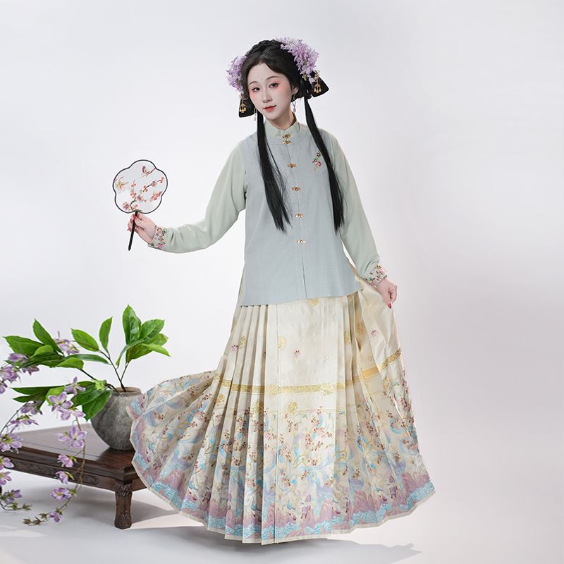 Authentic【Tushan Ge】Original Hanfu for Women 2026 Winter Imitation Floral Thickened New Chinese Style One-Piece Mamian Skirt