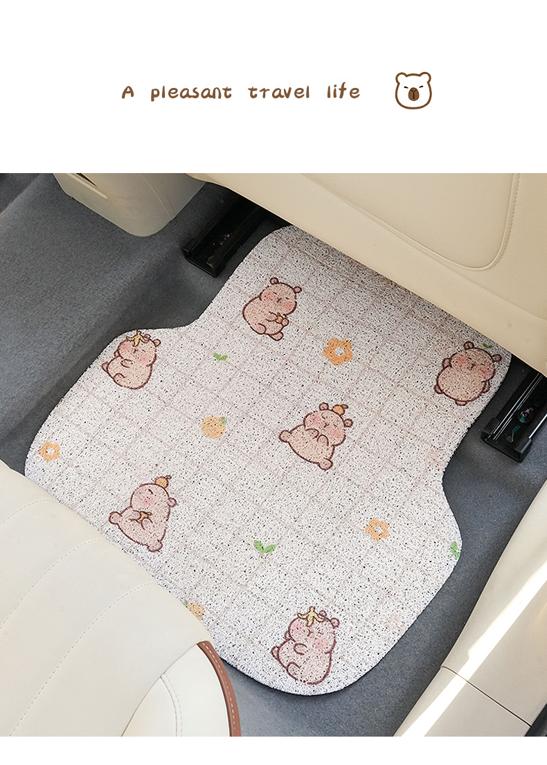 Kapibala Car Floor Mats Cute Cartoon Non-Slip and Stain-Resistant Car Floor Mats Car Universal Wire Ring Foot Mats