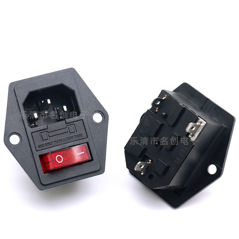 AC三合一体电源插座 品字插座带定位孔 KCD3带灯船型开关