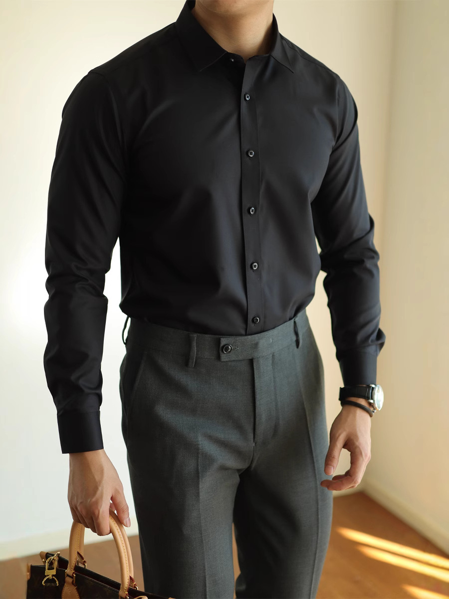 【高級品】ビジネススタイル 無地シャツ メンズ 長袖 通勤 紳士 カジュアルシャツ フォーマル 高級インチシャツ