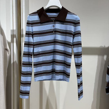 2025冬季新款女装复古条纹polo领针织衫小众设计感上衣1GA634001