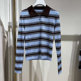 2025冬季新款女装复古条纹polo领针织衫小众设计感上衣1GA634001