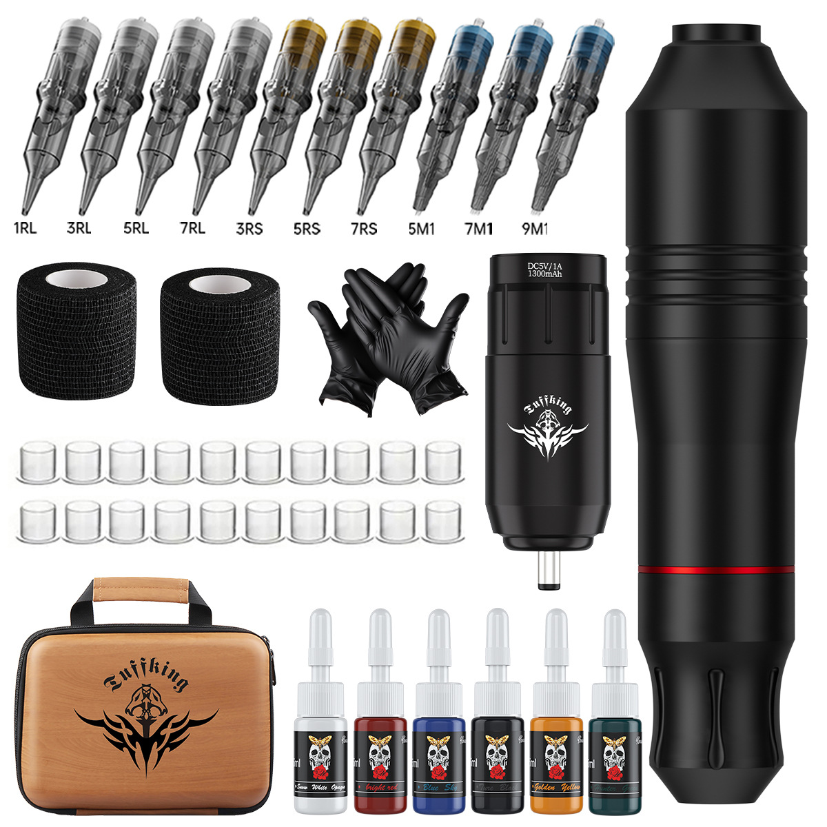 Máquina de tatuaje Tuffking, juego de bolígrafos de tatuaje inalámbricos, fuente de alimentación para tatuaje, aguja integrada, herramienta de tatuaje multifuncional