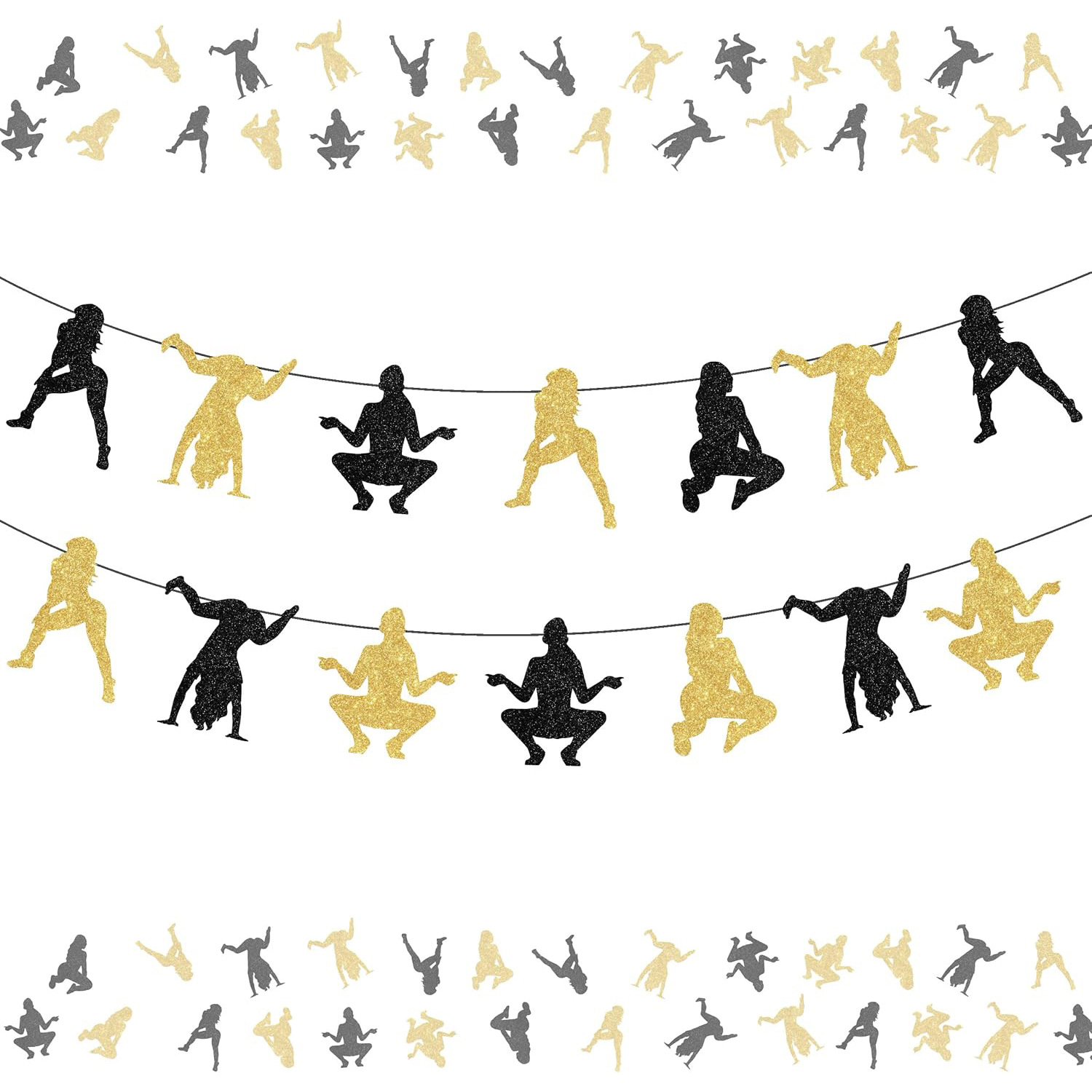 Fitness tema de fiesta de cumpleaños set decoración negro oro fitness personaje de cumpleaños tira bandera tamaño de pastel