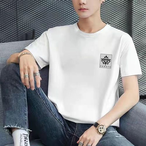 Half-sleeve niche stylish summer short-sleeve T-shirt for men, trendy casual versatile fashionable printed solid color top garment