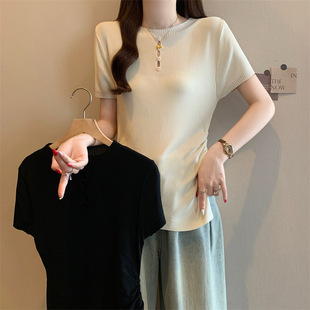 Plus-Size Women's Summer New Short-Sleeve Top with a Unique Hollow-Out Irregular Design and Slim Fit Ice Silk