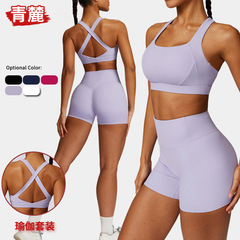 亚马逊瑜伽套装健身服女夏季高级感绝美普拉提无缝短裤背心两件套