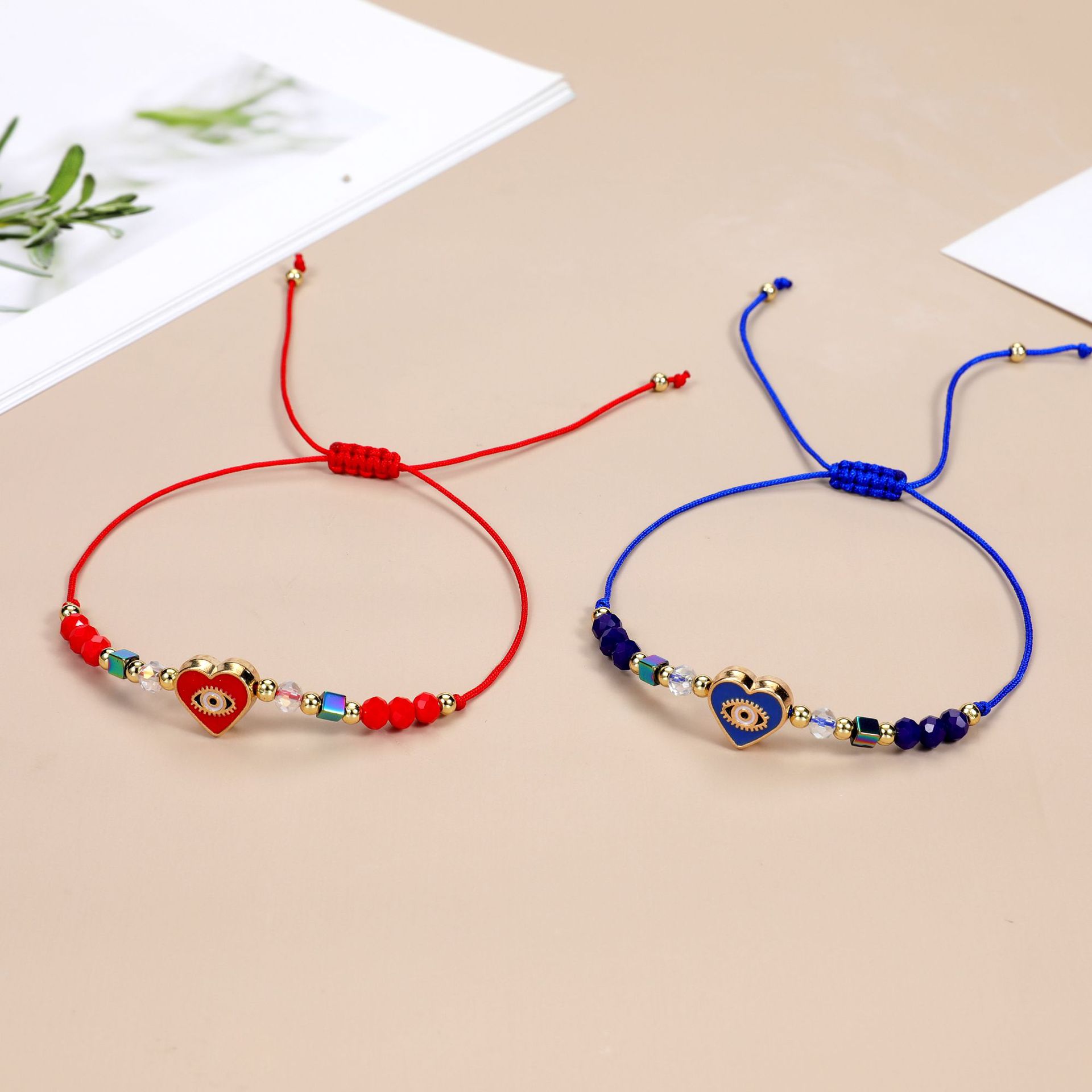 Simple Style Devil's Eye Heart Shape Artificial Crystal Alloy Rope Knitting Enamel Unisex Bracelets display picture 4