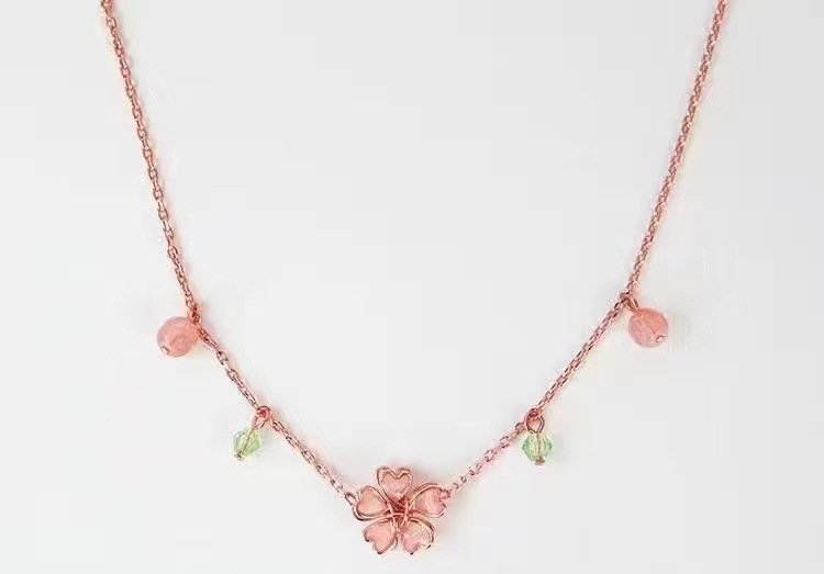 Crystal, Plating Design Sweet Style Sweet Flower Copper Crystal Plating Necklace