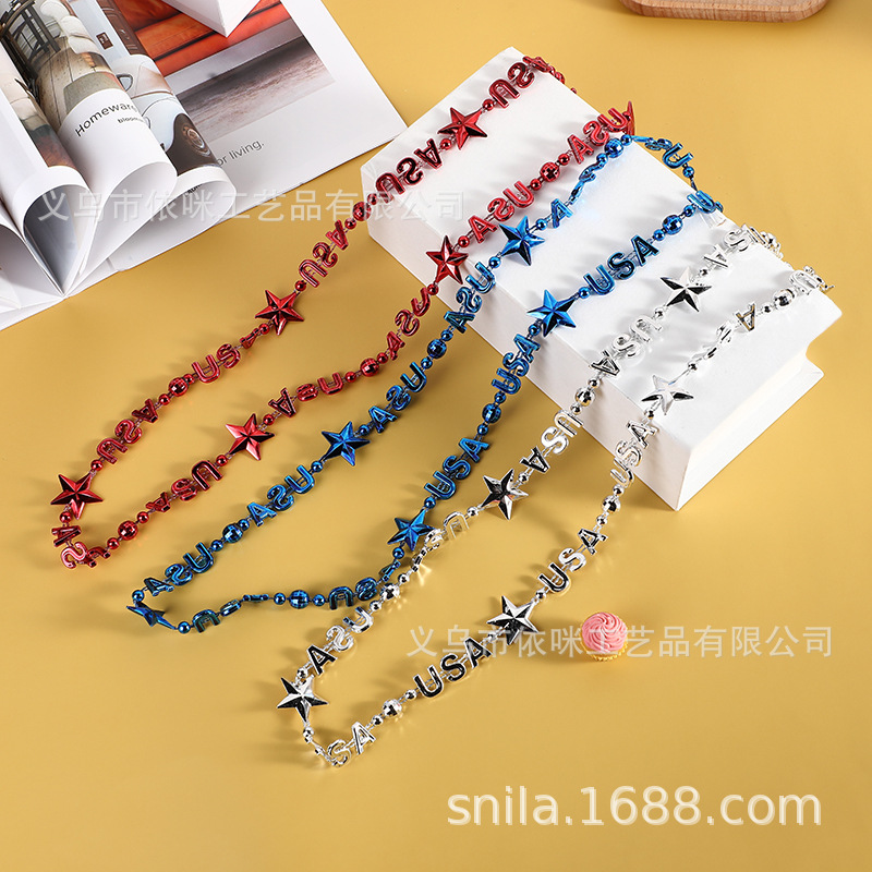 Collar del Día de la Independencia Collar del Día Nacional de los Estados Unidos Decoración del festival Cadena de cuentas Fiesta Fiesta Colgante de plástico Collar transfronterizo