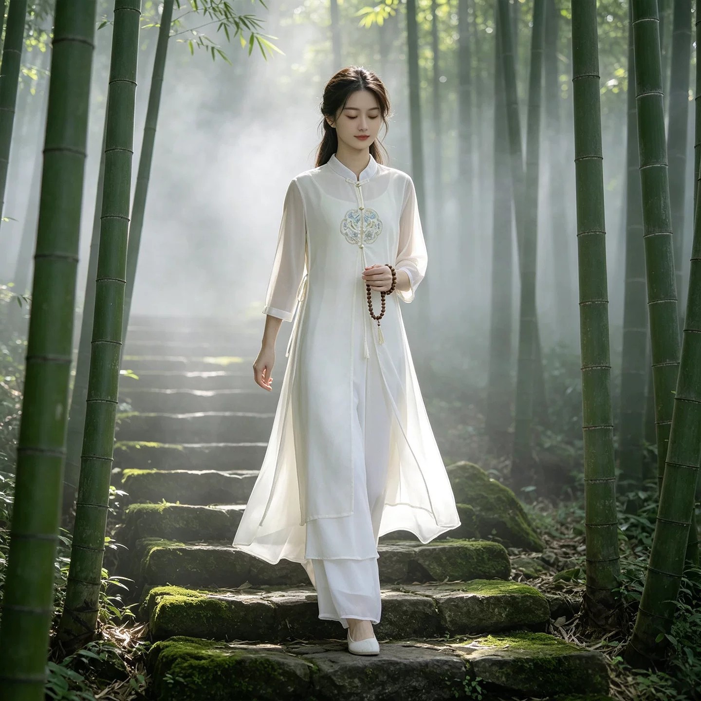 仙气禅意风疗愈师禅服女套装新中式上衣七分袖中长款禅修居士服女
