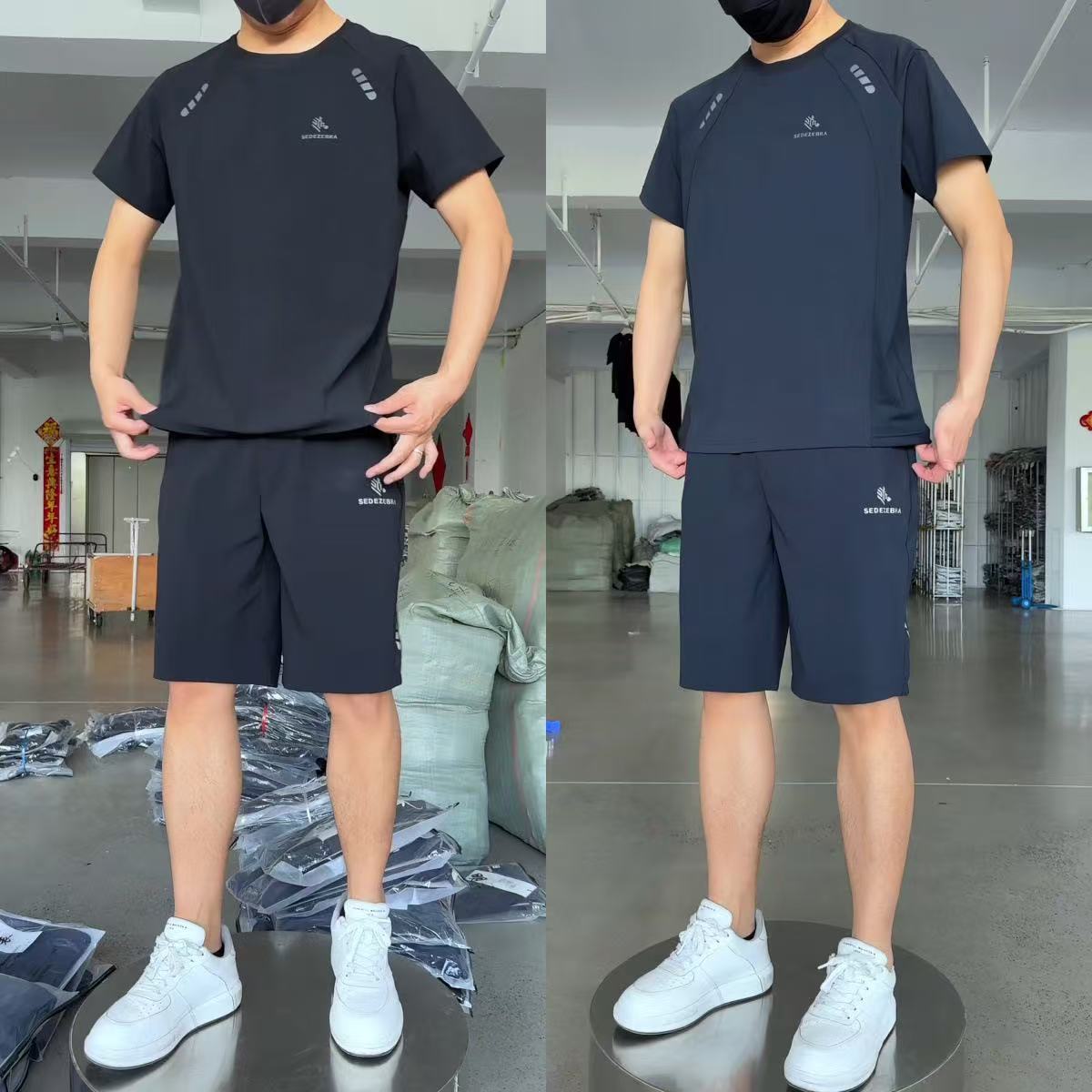Outdoor Sports and Leisure Simple Solid Color Men's Short-Sleeved Shorts Two-Piece Set, Light, Breathable, Cool and Comfortable Set