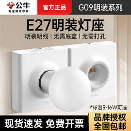 公牛明装e27灯座螺口灯头声光控灯口灯具led声控平灯头陶瓷 灯座