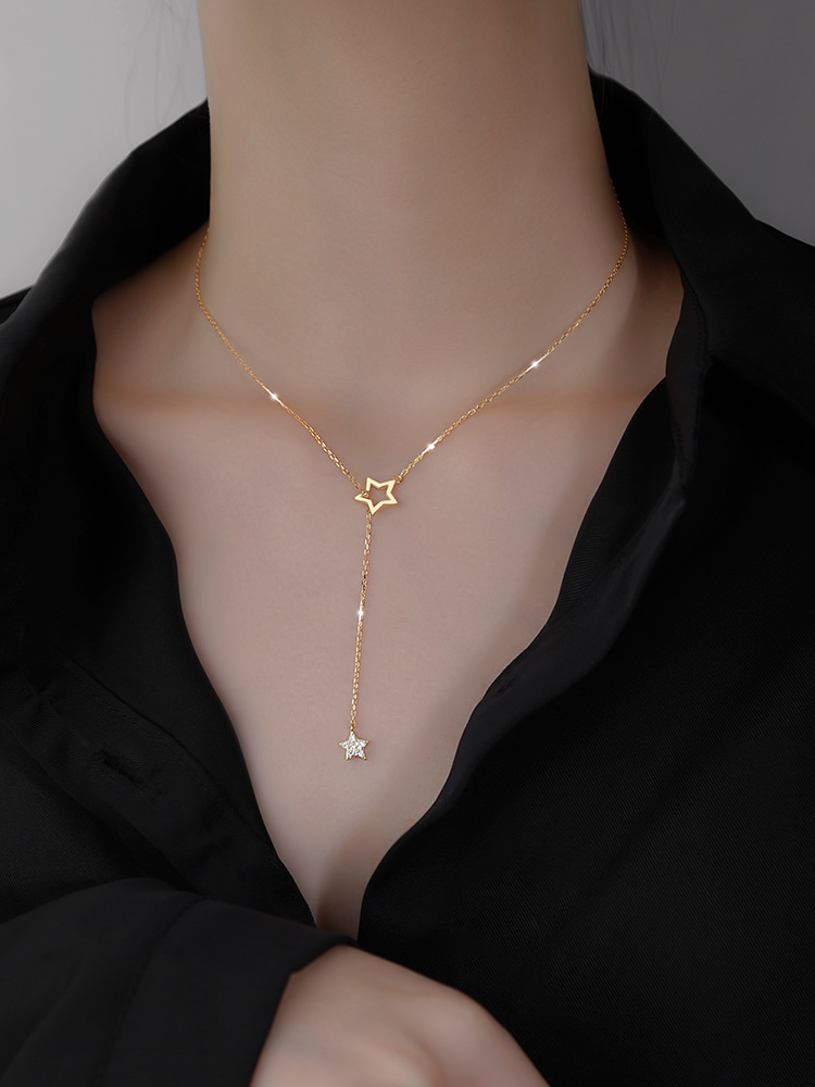 Damen Stern Halskette Mit Quasten Und Strasssteinen Elegant_voghion.com