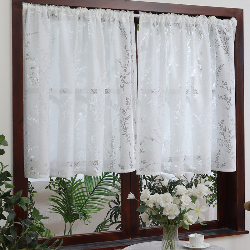 Pastoral American Style Lavender Flower Curtain Screen Curtain French White Lace Living Room Balcony Bay Window Curtain Partition