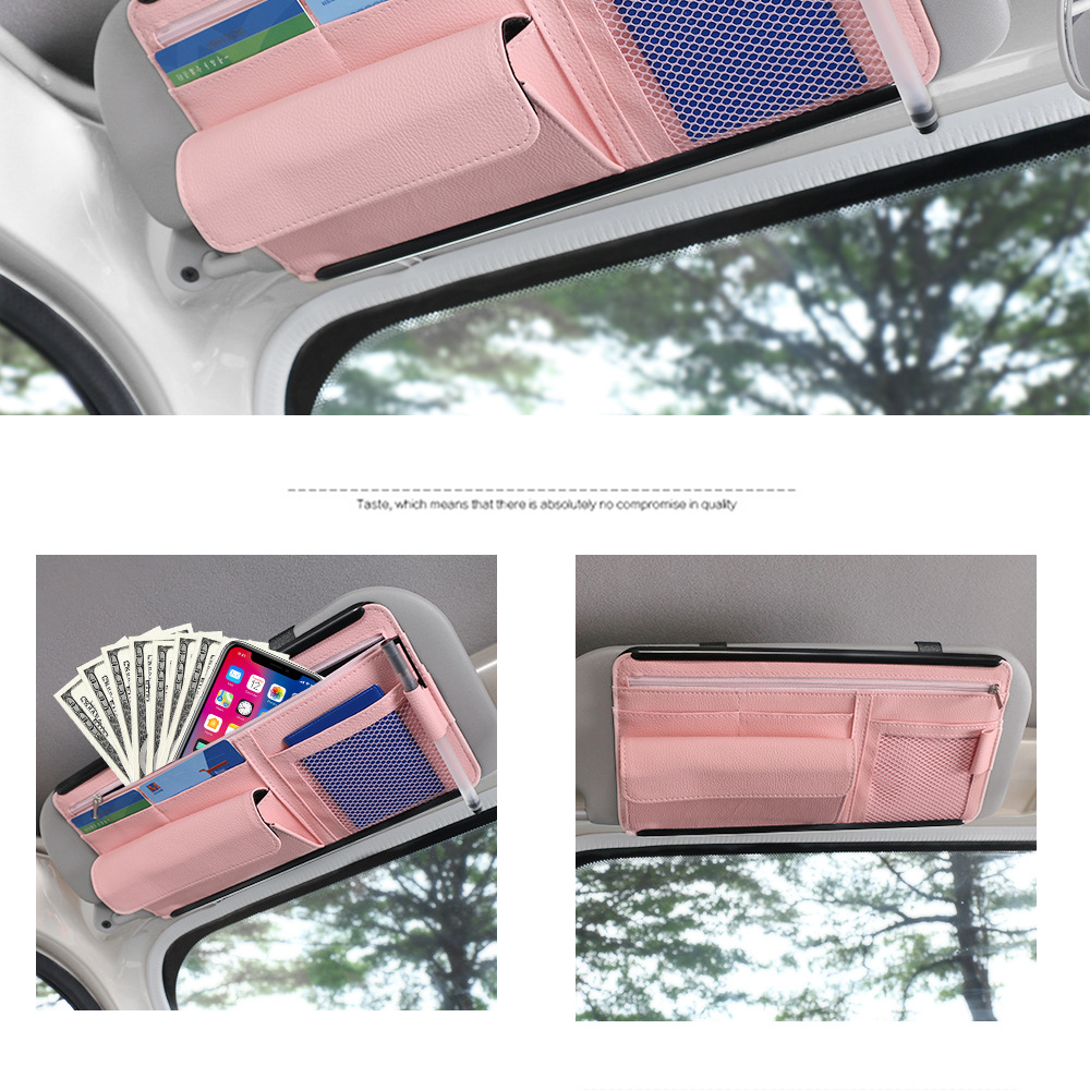 Car Sunshade Glasses Case, Document Receipt Holder, Car Rubber Frame Zipper, Multi-functional Card Bag Cosmetics Bag