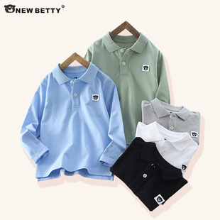 Spring New Kidsren's Long-Sleeved Polo Shirt Korean Style Pique Cotton Stand-Up Collar Bottoming Shirt for Middle-Aged and Older Kidsren to Wear Casual Tops