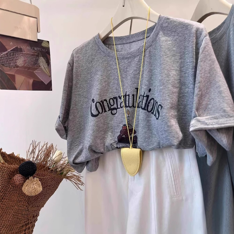 Korean Style Birthday Cake Printed Short-sleeved T-shirt Women's 2025 Summer New Cool Skin-friendly Loose Crewneck Top Ins