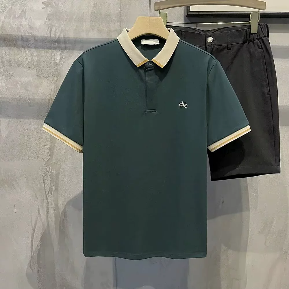 Рубашка поло с короткими рукавами с лацканами, мужская модная летняя футболка корейская версия тонкая тенденция 2024 новая рубашка