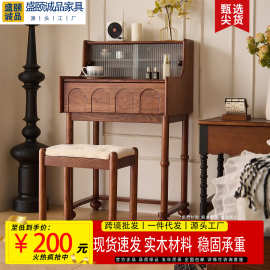 跨境法式复古实木小钢琴梳妆台小型化妆桌中古风高级感收纳化妆台