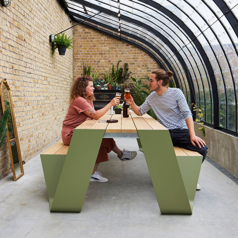 Outdoor aluminum public table and chair set, integrated long bench, cafe booth, outdoor stainless steel park chair combination