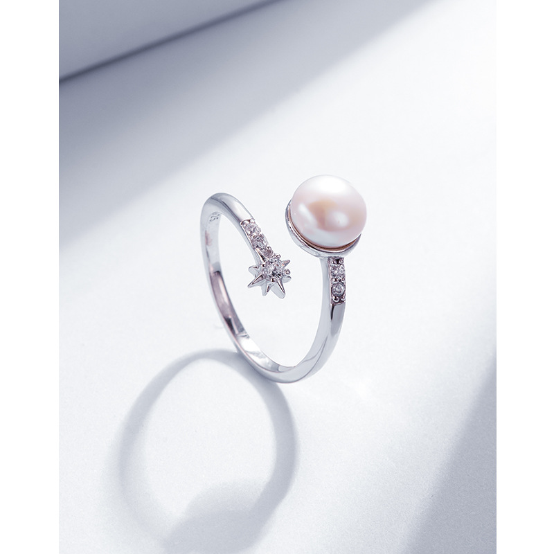 Anillo de perlas de agua dulce hembra 925 Luz de plata esterlina diseño de nicho de lujo abierto anillo de dedo índice de alto sentido personalidad de la moda