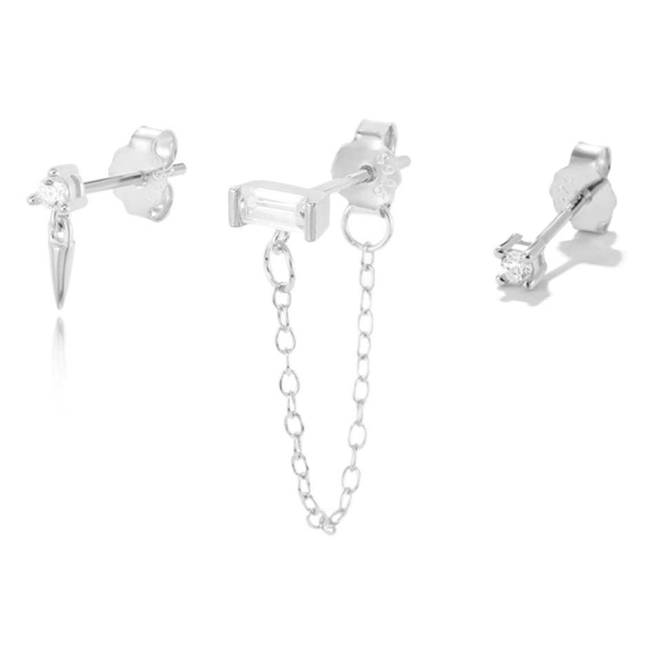 S925 plata esterlina 3-piece set asimétrico Stud pendientes apilados personalidad europea y americana moda Venta caliente ins estilo pendientes traje