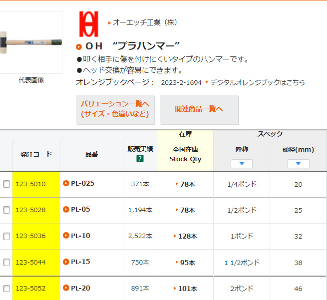 日本OH品牌型铜锤FH-50锤子羊角锤