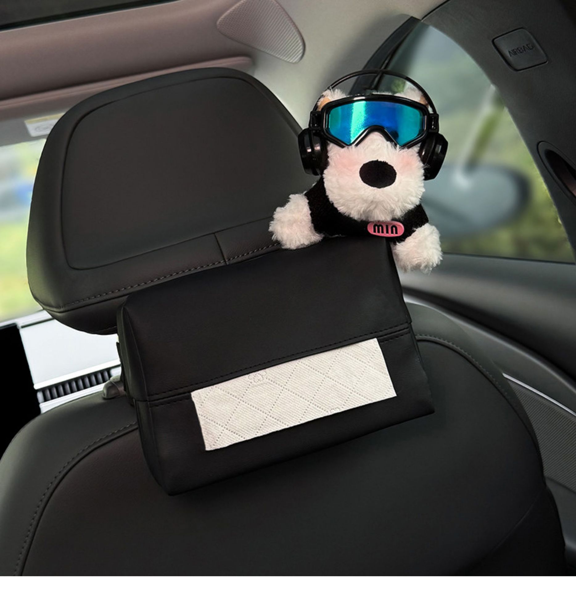 2026 Car-mounted tissue box, hanging tissue bag for car, West Highland car headrest tissue box, front and rear row decoration
