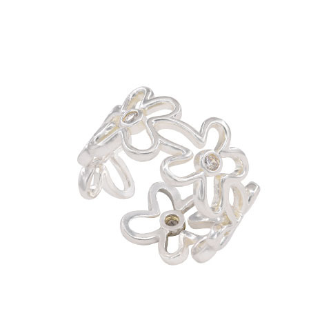 Minimalist Pure Silver Hollow Flower For Women, Simple And Unique Design, Adjustable Index Finger Ring_voghion.com
