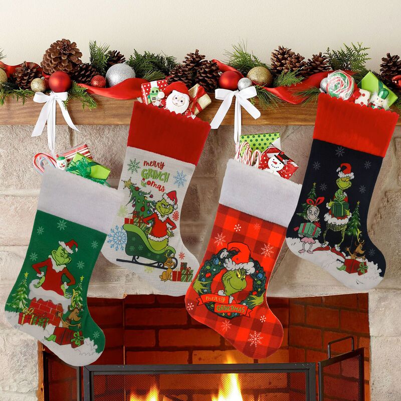 Christmas Stocking Decoration Green Furry Monster Socks Christmas Small Gifts Grinch Christmas Decorations Gift Bag Pendant