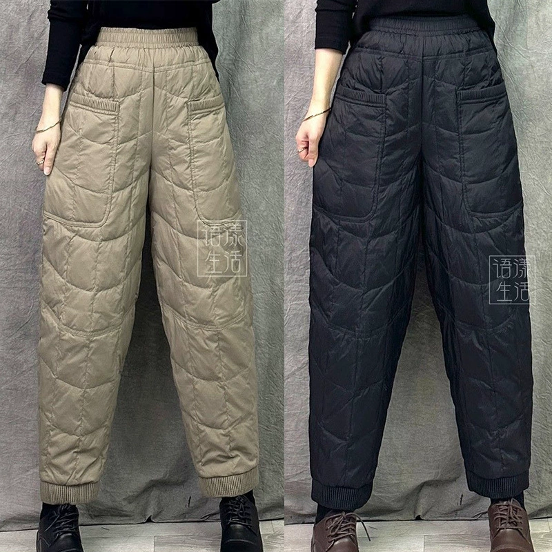 Теплая распродажа внешней торговли Экспорт однодневного ретро тонкого тонкого и толстого водяного пухового хлопка брюки женские повседневные шаровары