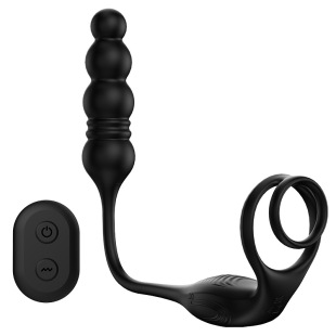 Male prostate massager full-automatic telescopic vibration anal plug plus ring wireless remote control masturbation device posterior anal plug