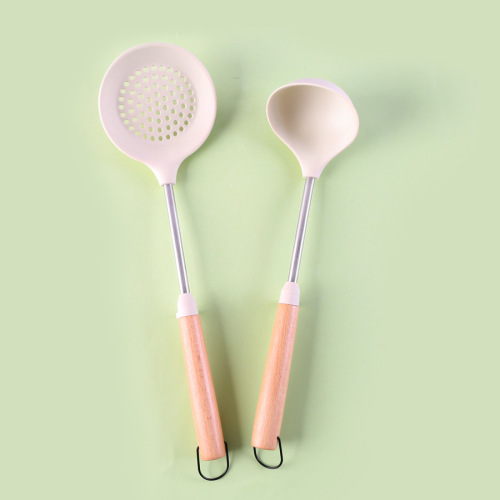 New Nordic silicone kitchenware hanging ring wooden handle kitchenware high temperature resistant non-stick pot kitchen special silicone spatula and spoon