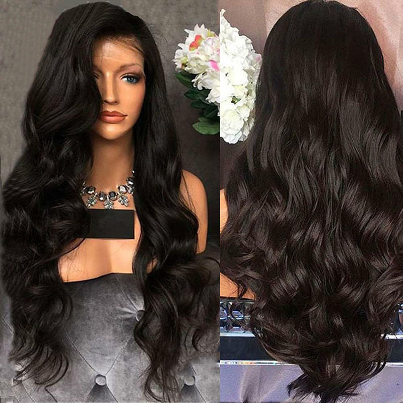 Medium-Parted Big Wavy Long Curly Wig Fluffy Black Long Hair European and American Ladies African Chemical Fiber Wig Headgear Wigs