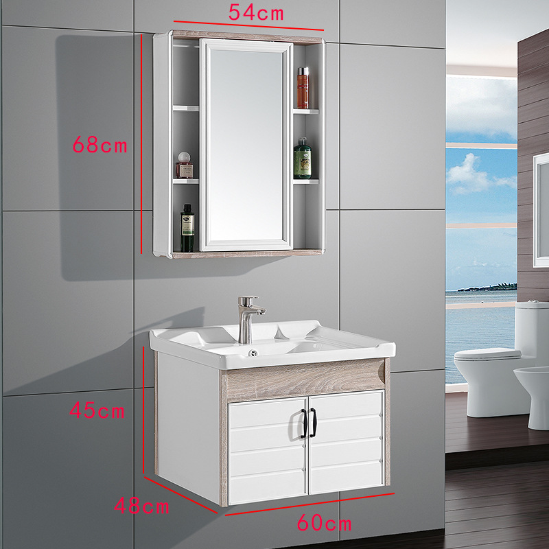 60cm 화이트 북유럽 스타일 캐비닛 세라믹 분지 + 일반 거울