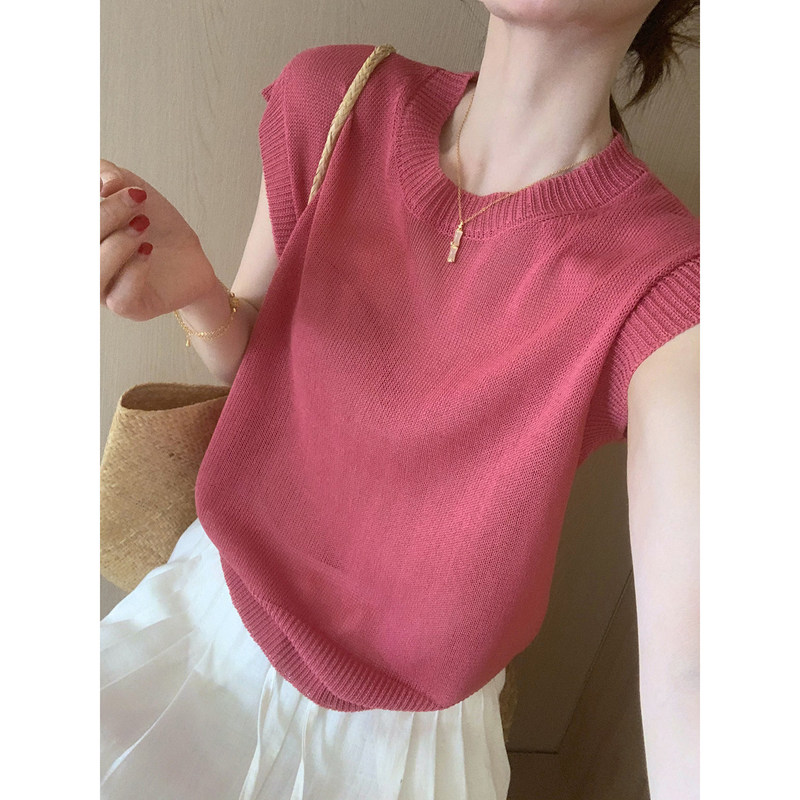 Basic Solid Color Short-Sleeve Knit T-Shirt, New Summer Korean Style Casual Versatile Round Neck Youthful Slimming Top for Women Basic Solid Color Short-Sleeve Knit T-Shirt, New Summer Korean Style Casual Versatile Round Neck Youthful Slimming Top for Women