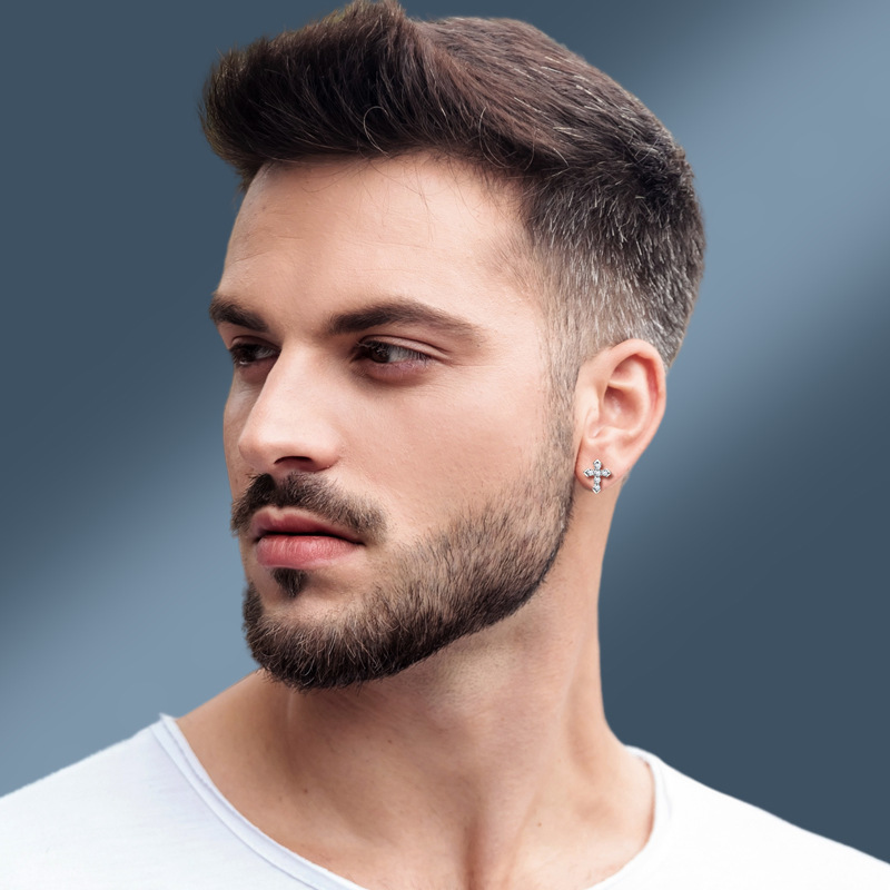 Personalized Cross Stud Earrings S925 Sterling Silver Inlaid with Moissanite, Simple Earrings