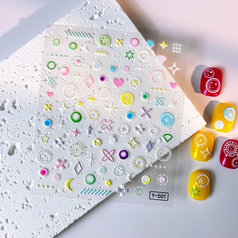 グラデーションスマッジフレンチマニキュアステッカー 5d エンボスガラス蝶花落書きネイルステッカー立体粘着|undefined