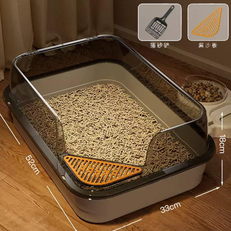 Lavabo de arena para gatos de gran tamaño, caja de arena para gatos semicerrada, gran caja de arena para gatos abierta, suministros para mascotas de gran tamaño