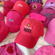 玫红色帽子女韩国火龙果色多巴胺棒球帽显白甜美可爱桃粉色鸭舌帽