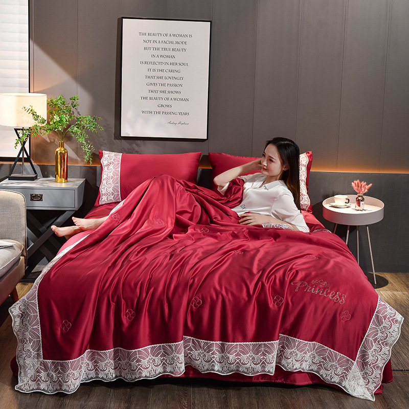 厂家直销 水洗真丝天丝夏被四件套 蕾丝款空调被 冰丝夏凉被 批发|ms