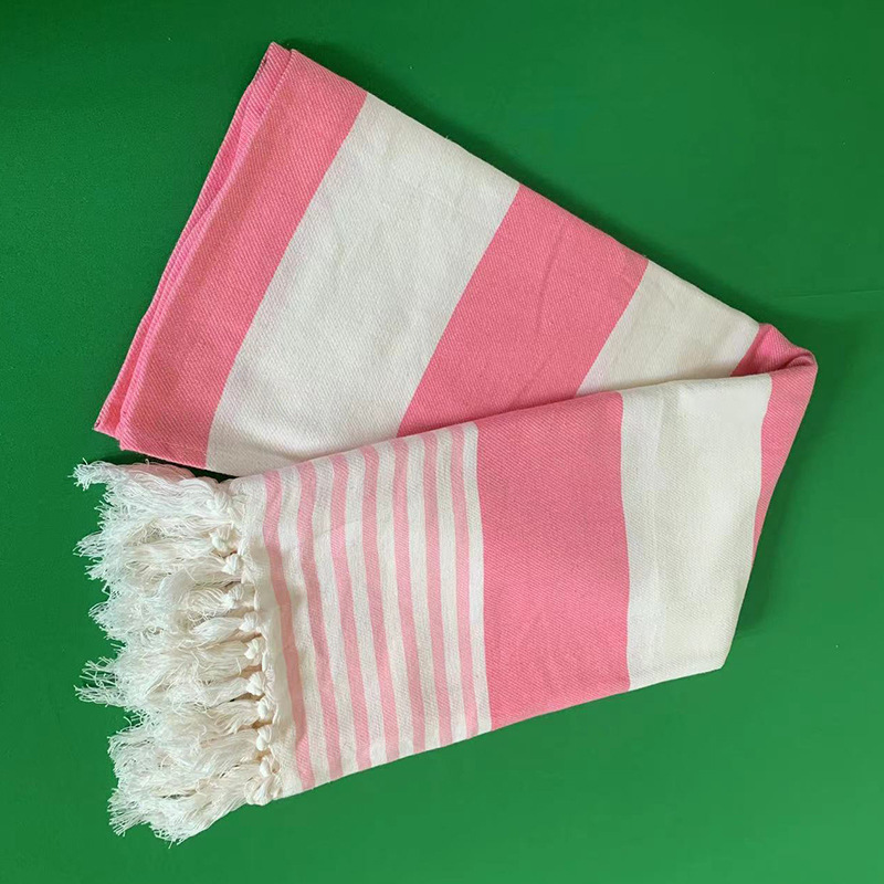【Wholesale of Remaining Stock】Large Striped Bath Towel with Tassel Trim, Bath Towel Shawl, Turkish Beach Towel, Absorbent