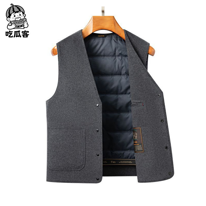 Autumn and Winter V-neck Vest Wool Vest Men's Outer Wearing Waistcoat Middle-aged and Elderly Lightweight Double-sided White Goose Fleece Vest Autumn and Winter V-neck Vest Wool Vest Men's Outer Wearing Waistcoat Middle-aged and Elderly Lightweight Double-sided White Goose Fleece Vest